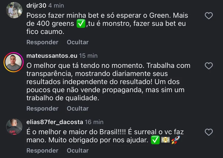 Depoimentos elogiando a transparência e qualidade das análises