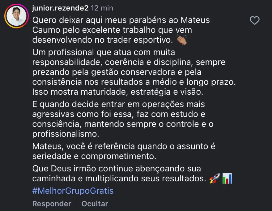 Depoimento detalhado destacando o profissionalismo do Mateus